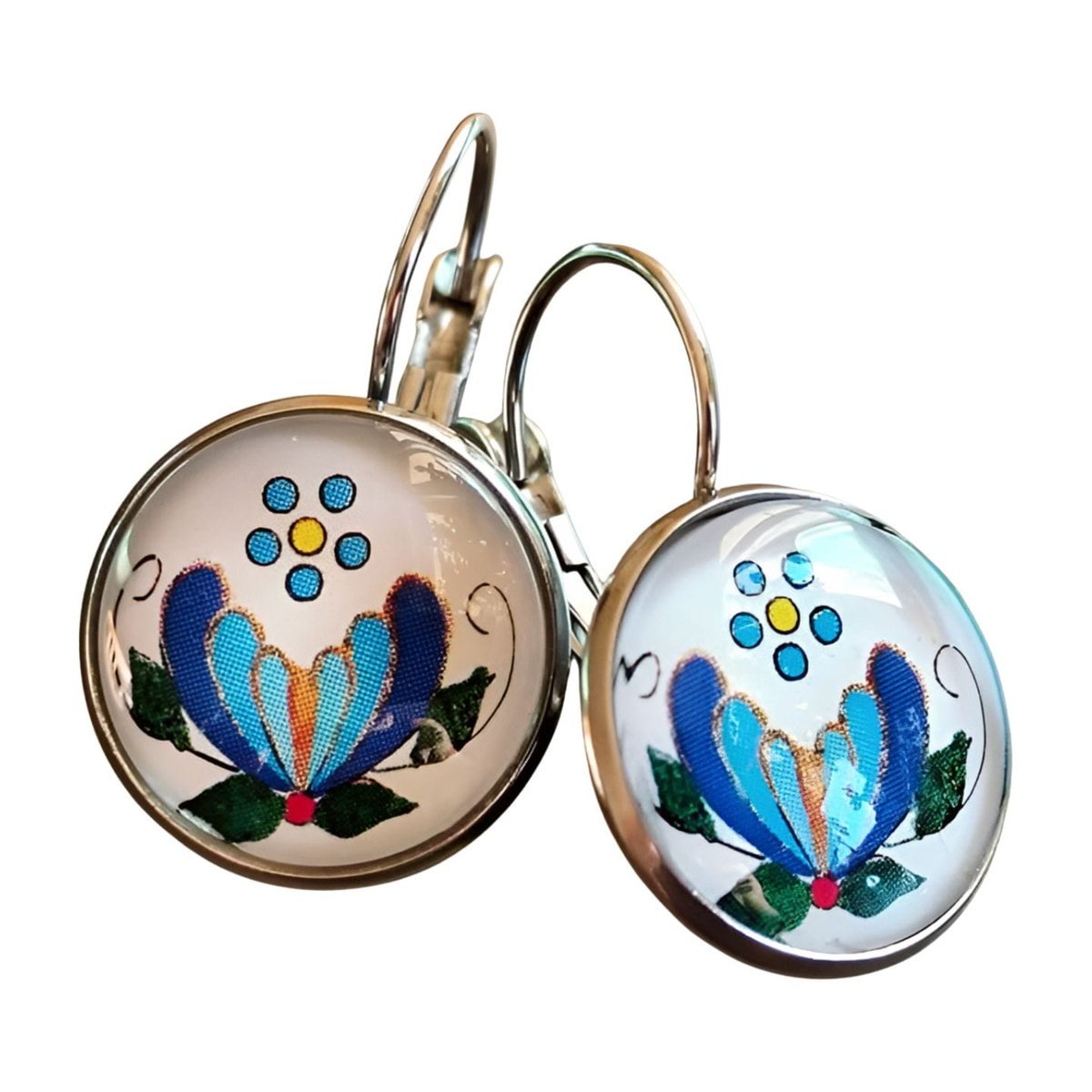 Kolczyki Folk na biglu - Wzory Kaszubskie - Palmeta Rękodzieło