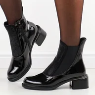 Botki damskie - Czarne lakierowane botki damskie na obcasie Vinceza 58403 - miniaturka - grafika 1