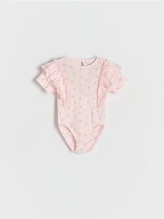 Reserved - Bawełniane body z falbanami - pastelowy róż - Body dla niemowląt - miniaturka - grafika 1