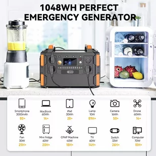 Przenośna Stacja Zasilania Flashfish F132 1048Wh/1000W Generator Solarny, Bateria LiFePo4, Gniazdo AC 230V, 19 Wyjść, Wersja UE - Akumulatory ogólnego zastosowania - miniaturka - grafika 3