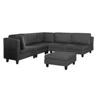 Narożniki - Beliani Sofa narożna tapicerowana ciemnoszara z otomaną FEVIK - miniaturka - grafika 1