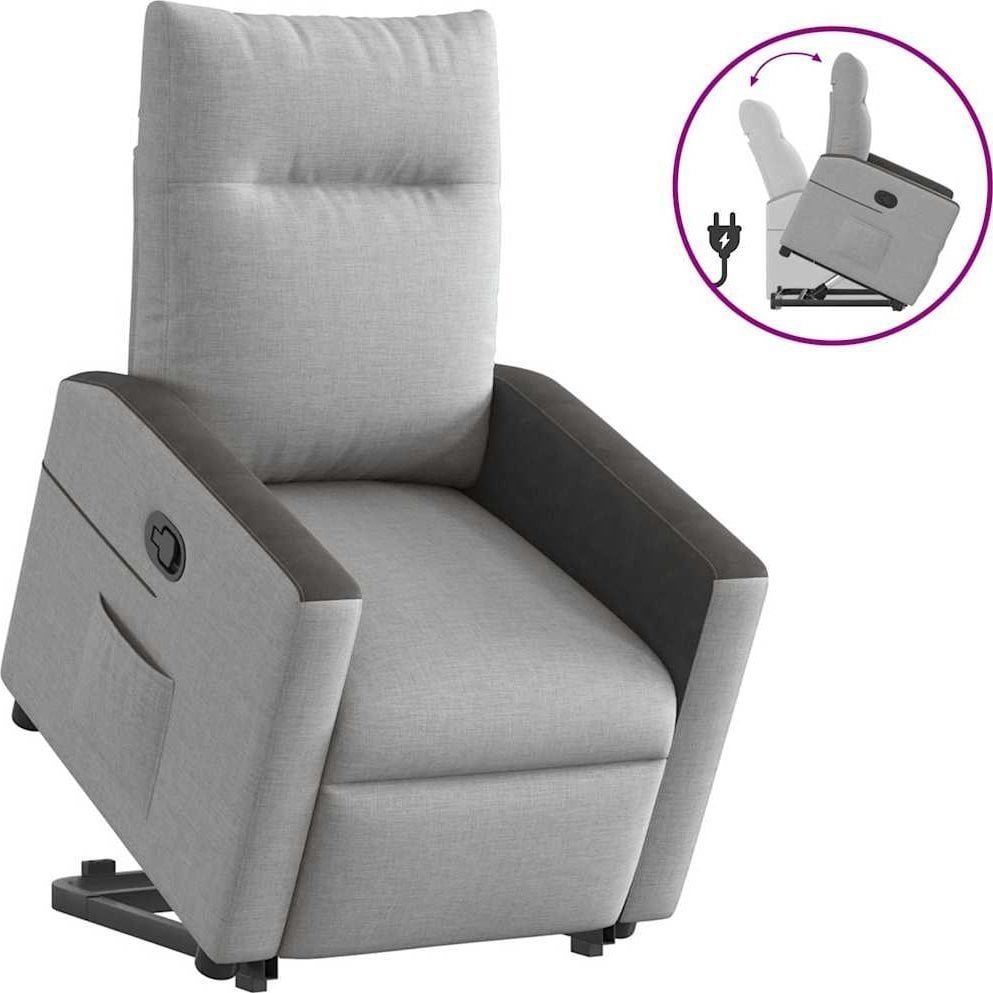 Podnoszony fotel rozkładany, szary, obity tkaniną