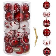 Bombki - Bombki choinkowe 30 szt. ozdoby świąteczne zestaw 7cm biało-czerwone CA0150 - miniaturka - grafika 1