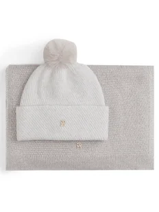 Tommy Hilfiger Zestaw Szalik i Czapka Pom Pom AW0AW17995 Beżowy - Czapki damskie - miniaturka - grafika 1