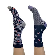 Skarpetki damskie - CHARNOS Damskie skarpety bambusowe w gwiazdki/paski, 2-pak, granatowe, mix jeden rozmiar (2 sztuki), granatowy, rozmiar uniwersalny - miniaturka - grafika 1