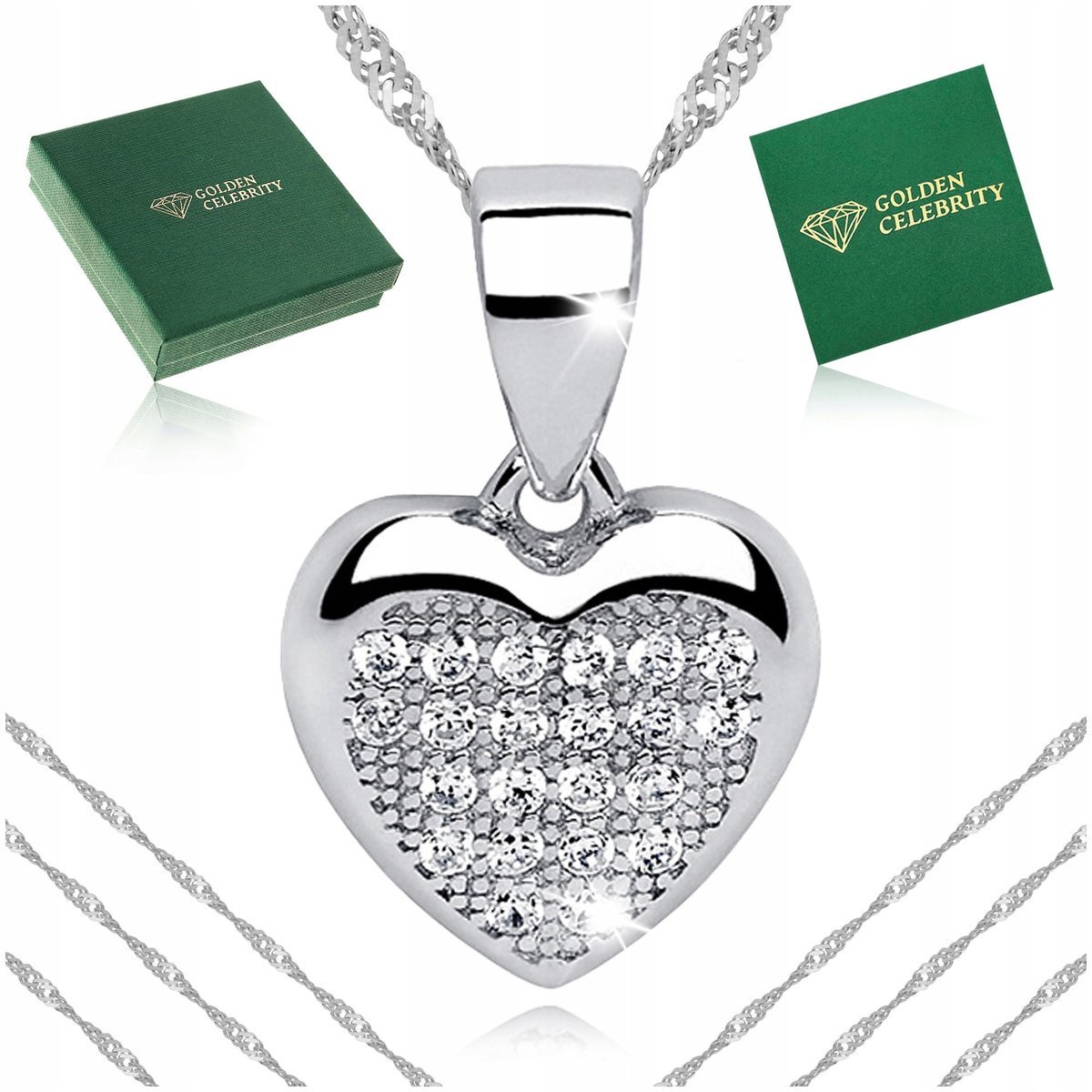 Srebrny Naszyjnik Serduszko Z Cyrkoniami 925 Celebrytka Prezent Dla Niej