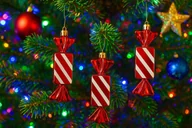 Bombki - Ewax Komplet 3 bombek plastikowych Czerwono-biały cukierek 8528 - miniaturka - grafika 1