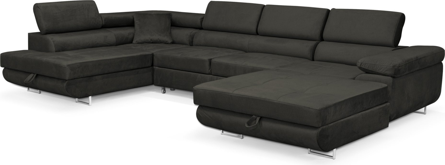 Narożnik Aller U Monolith XXL z funkcją spania i dwiema szufladami na pościel w kolorze ciemnoszarym, lewa strona