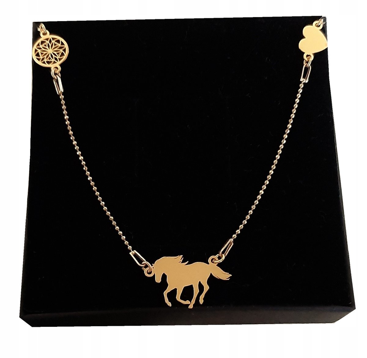 Naszyjnik Celebrytka 3 Zawieszki Koń Konik Serce