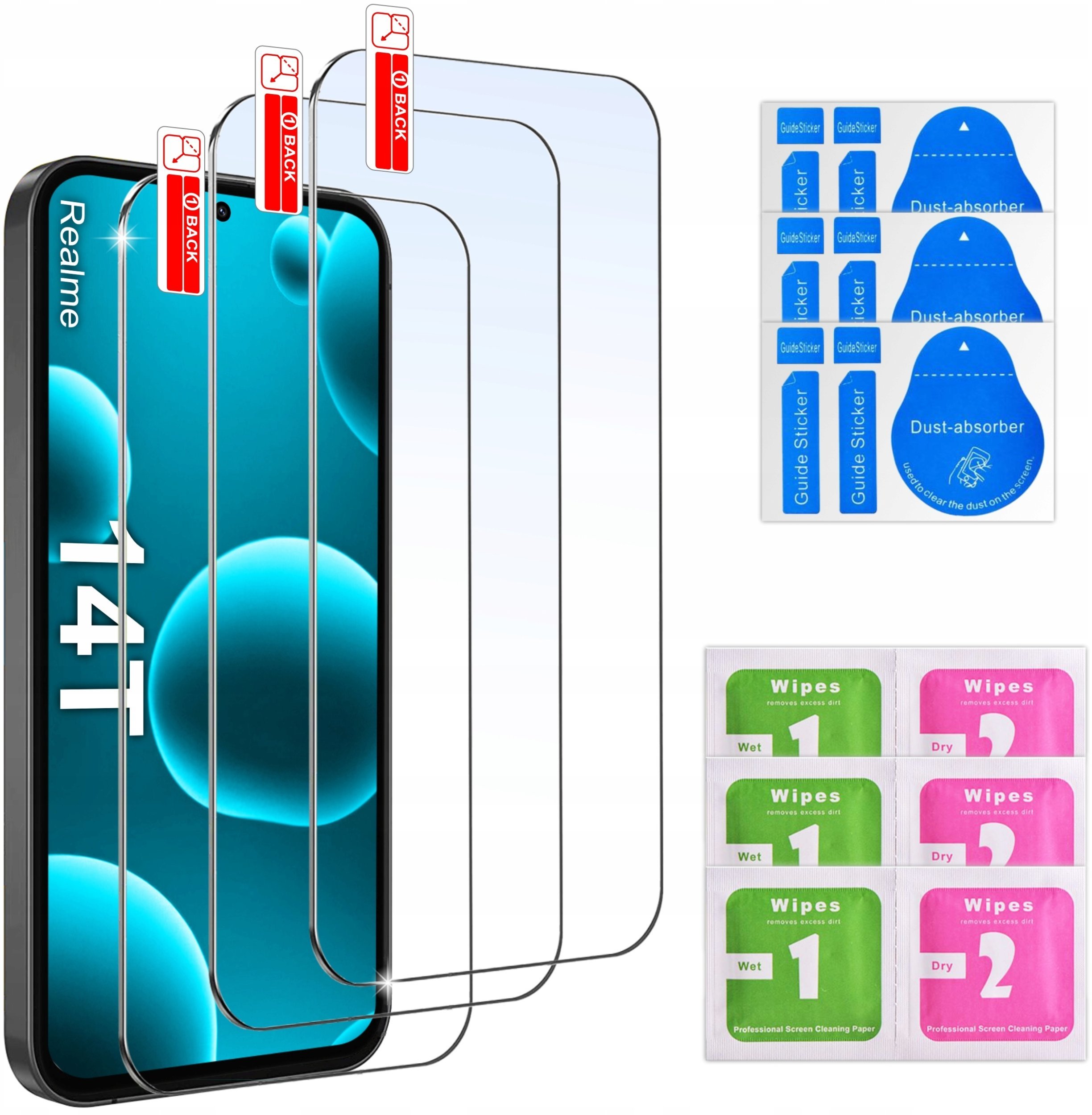krainaGSM 3x SZKŁO HARTOWANE SZYBKA 9H do Realme 14T 5G zestaw 3 sztuk
