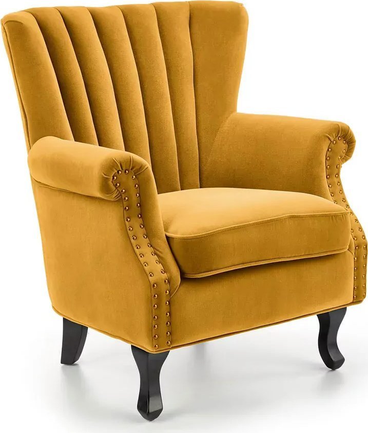 Elior Musztardowy pikowany fotel wypoczynkowy - Romes