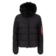 Kurtki i kamizelki sportowe damskie - Kurtka Alpha Industries Hooded Puffer Alpha 10800403 - czarna - miniaturka - grafika 1