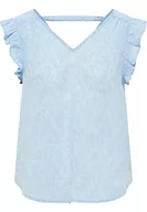 Bluzki damskie - DreiMaster Vintage Damska bluzka z krótkim rękawem, jasnoniebieska, wełniana biel, XL, Jasnoniebieski wełniany biały - miniaturka - grafika 1