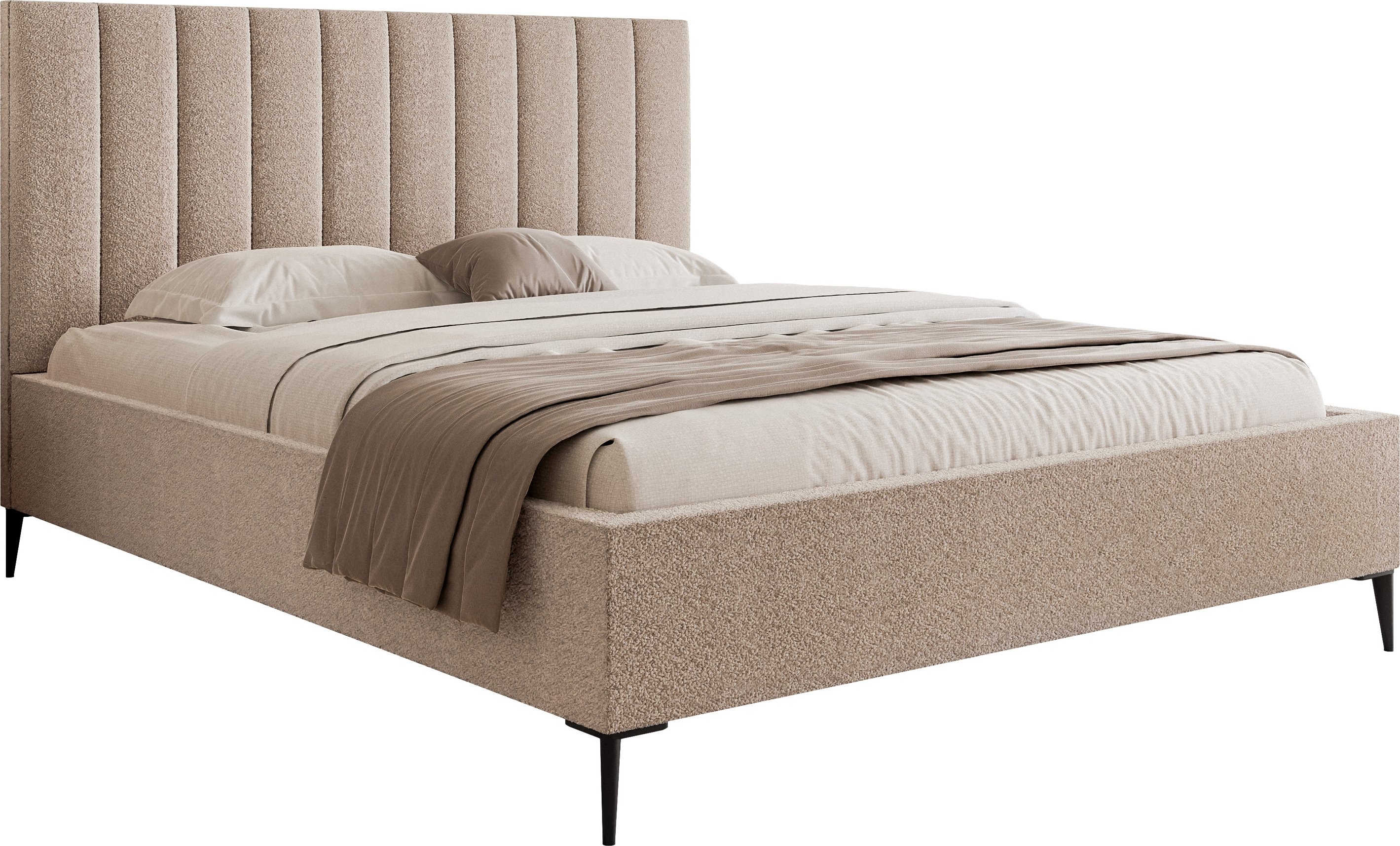 DomoHome Łóżko z materacem sprężynowym Łóżko do sypialni Idealne do Twojej sypialni Luksusowe łóżko tapicerowane, Rozmiar: 200x200x40cm, Model: MonaSLIM III, Kolor: Beżowy