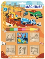 Zabawki kreatywne - Pieczątki stemple drewniane Maszyny budowlane + kredka świecowa przekładana - miniaturka - grafika 1