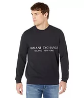 Bluzy męskie - Armani Exchange Męska bluza z okrągłym dekoltem, z przodu, grantowy, M - miniaturka - grafika 1