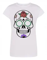 Koszulki i topy damskie - T-Shirt fajny KOLOROWY nadruk CZASZKA r.M - miniaturka - grafika 1