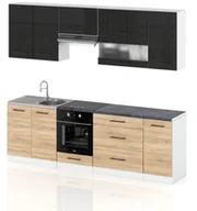 Meble kuchenne - Meble Kuchenne Komplet Kuchnia Robo Lux 2.6m Zestaw Czarny Połysk Sonoma - miniaturka - grafika 1