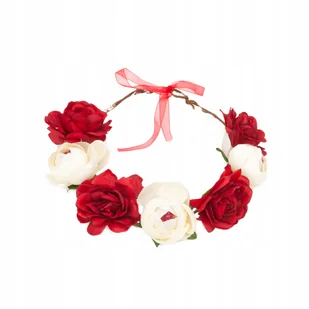 Wianek z biało czerwonymi kwiatami dla Kibicki - Ozdoby do włosów - miniaturka - grafika 1