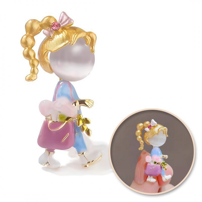 Broszka Ozdobna Emaliowana Dziewczynka Z Torebką Bz201