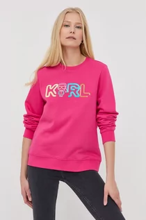 Bluzy damskie - Karl Lagerfeld bluza damska kolor różowy z aplikacją - grafika 1