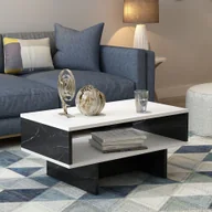 Ławy i stoliki kawowe - Stolik kawowy Mjölby stolik boczny 36,4 x 80 x 45 cm stolik do salonu prostokątny stolik do sofy biały / marmur czarny - miniaturka - grafika 1