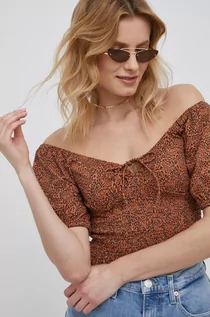 Bluzki damskie - Billabong bluzka bawełniana damska kolor brązowy wzorzysta - grafika 1