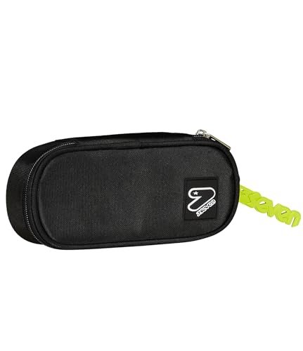 Seven Okrągły piórnik szkolny Plus Tech, czarny, z kieszenią i elastycznymi akcesoriami, plecak, czarne, Taglia Unica, nowoczesny