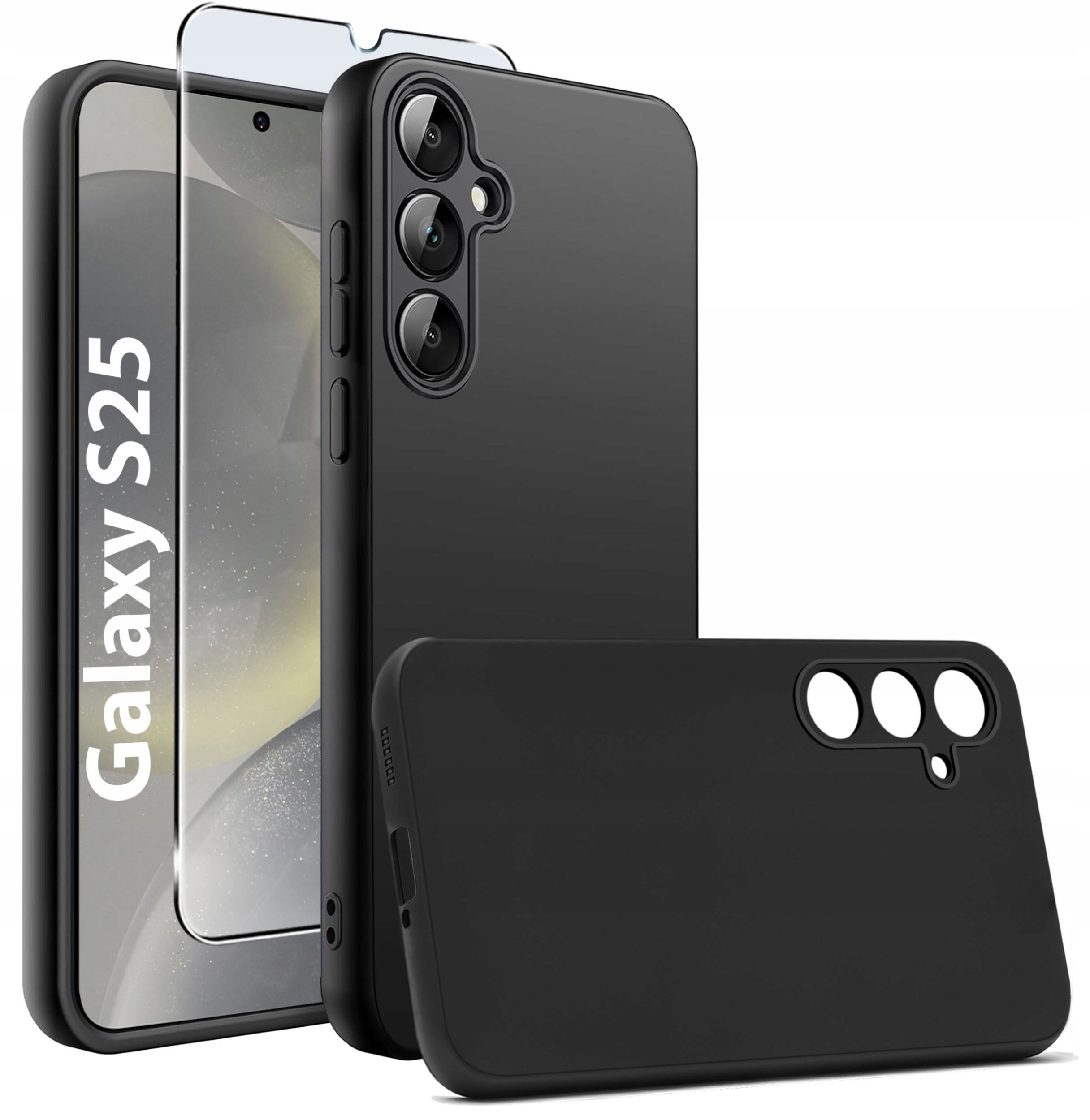 Etui do Samsung S25 CASE Gumowe CZARNE Matowe Silikon Slim + SZKŁO 9H