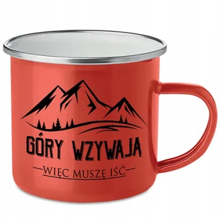 KUBEK STALOWY Emaliowany CZERWONY 250ml GÓRY WZYWAJĄ więc Muszę Iść Wzory - Kubki - miniaturka - grafika 1