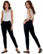 Spodnie damskie - Spodnie Damskie Chinosy wiskozowe eleganckie wiązane CZARNE MORAJ L/XL - miniaturka - grafika 1