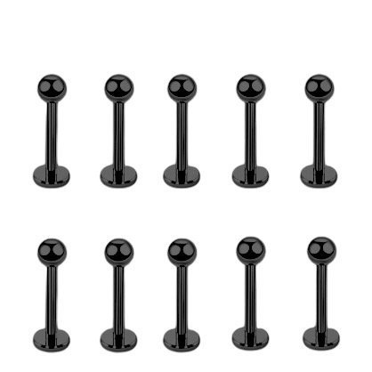 Kolczyk PIERCING Labret Czarny, gwint zewn. TYTAN ZESTAW 10 Sztuk 1,2/12/3