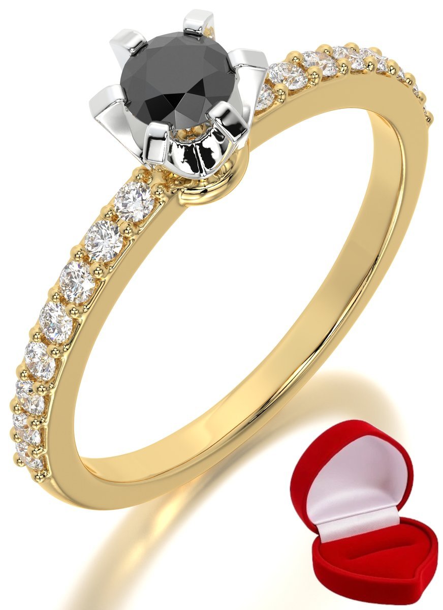 ZŁOTY PIERŚCIONEK ZARĘCZYNOWY 585 14k CZARNY BRYLANT 0,24 ct R16