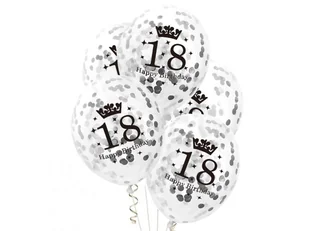 PAL Balony przezroczyste ze srebrnym konfetti na osiemnastkę - 30 cm - 5 szt - Urodziny dla dorosłych - miniaturka - grafika 1