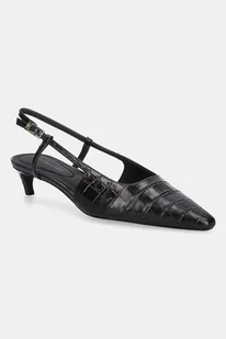 Tommy Hilfiger szpilki skórzane CROC SLINGBACK SLANTED HEEL kolor brązowy FW0FW08990 - Czółenka - miniaturka - grafika 1