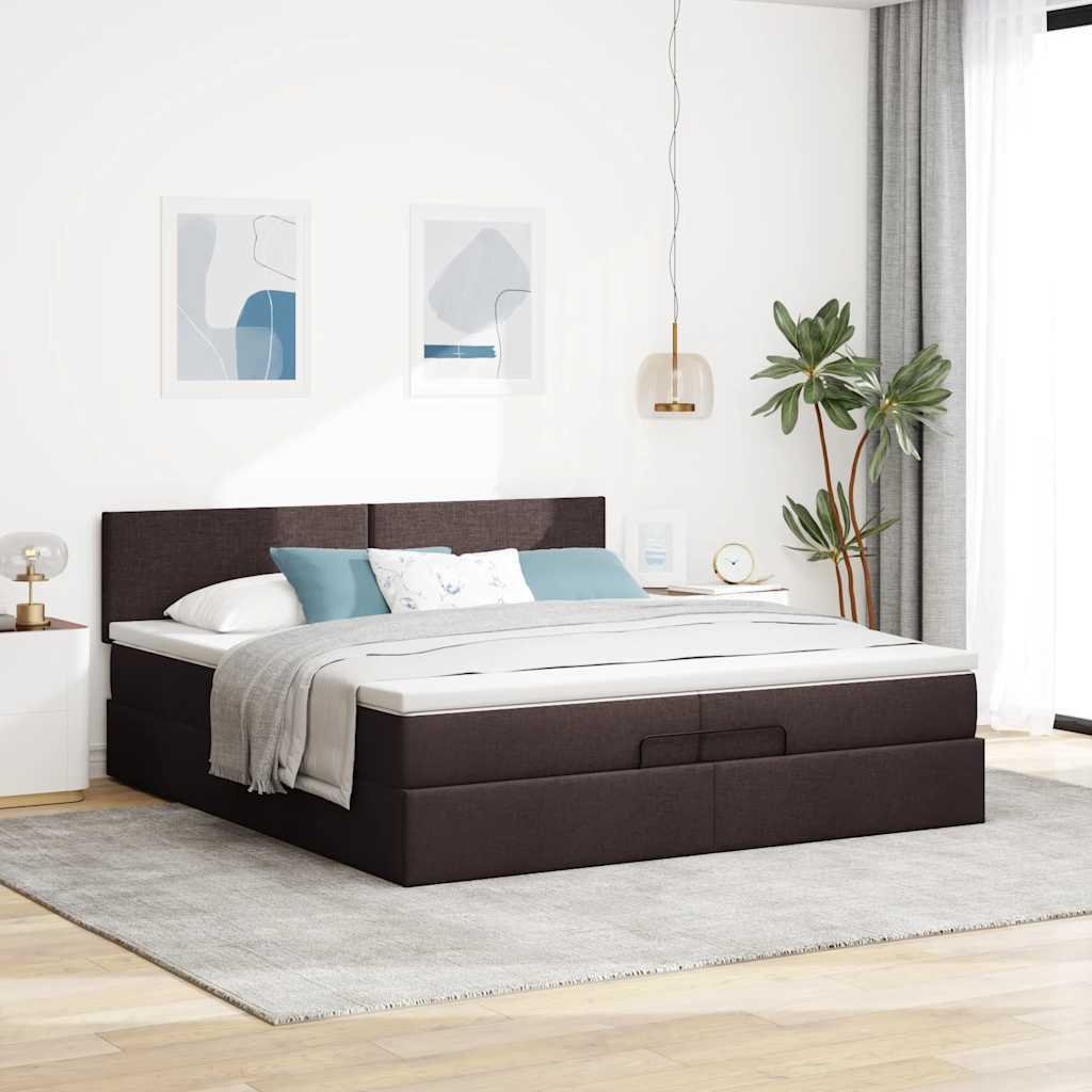 vidaXL Łóżko otomana z materacem ciemnobrązowe 200x200 cm tkanina