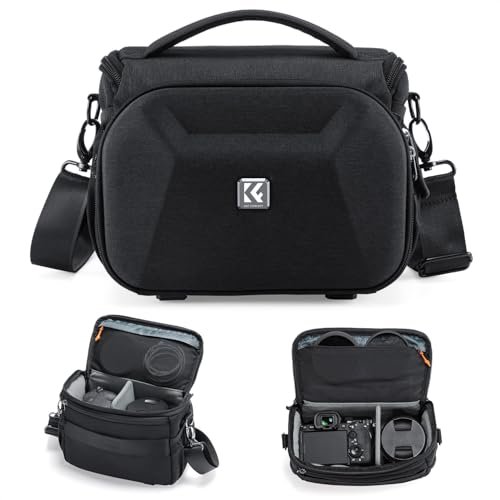 K&F CONCEPT Torba na aparat fotograficzny na lustrzankę cyfrową/lustrzankę, do fotografii i na co dzień, mały plecak na aparat fotograficzny, torba na ramię z uchwytem na statyw, czarny, m, torba na