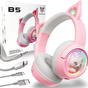 ONIKUMA B5 CAT Słuchawki gamingowe nauszne BT Różowy - Słuchawki - miniaturka - grafika 1