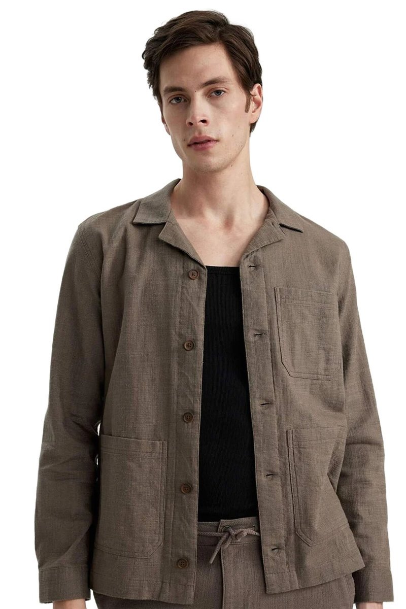 DEFACTO MĘSKA KURTKA JEDNORZĘDOWA Z KIESZENIAMI DO BIODER BRĄZOWA S 5DA