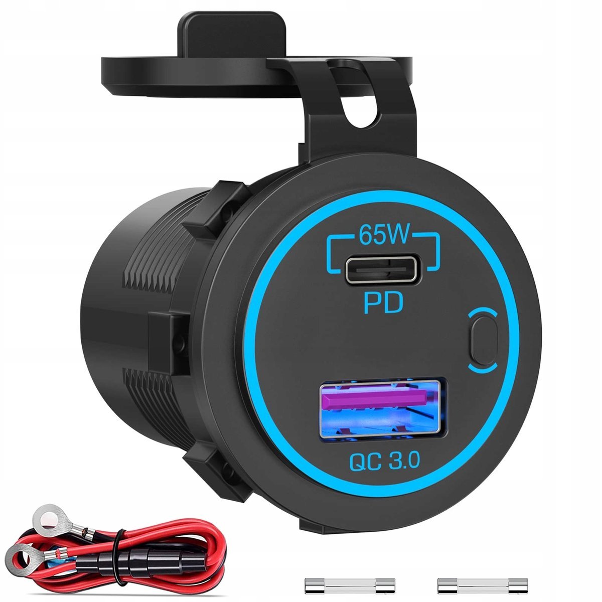 PODWÓJNA ŁADOWARKA SAMOCHODOWA MIERNIK NAPIĘCIA WOLTOMIERZ USB PD30W QC3.0