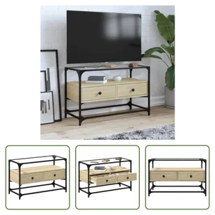 The Living Store Szafka RTV ze szklanym blatem dąb sonoma 80x35x51cm materiał drewnopochodny - Szafki RTV The Living Store Szafka RTV ze szklanym blatem dąb sonoma 80x35x51cm materiał drewnopochodny - Szafki RTV - miniaturka - grafika 1