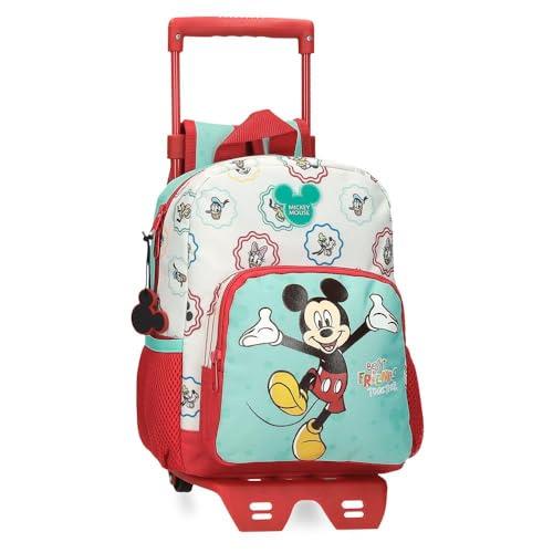 Joumma Disney Mickey Best Friends Together Plecak przedszkolny z wózkiem, wielokolorowy 23x28x10 cm poliester 6,44 l, Biały, Plecak przedszkolny z wózkiem