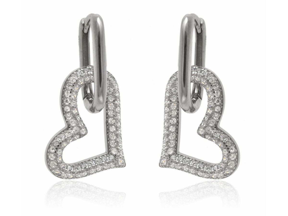 Srebrne serca Kolczyki i wisiorek 2w1 k3643