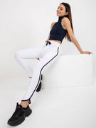 Dresy damskie - Spodnie dresowe legginsy biały casual sportowy nogawka z rozcięciem lampasy wiązanie - miniaturka - grafika 1