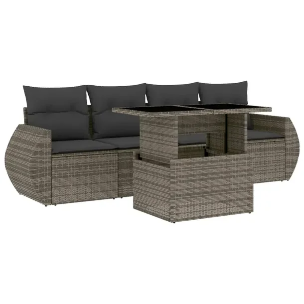 Zestaw Wypoczynkowy Rattan PE Szary, Stół 100x55x44/73cm, Siedziska 70x62