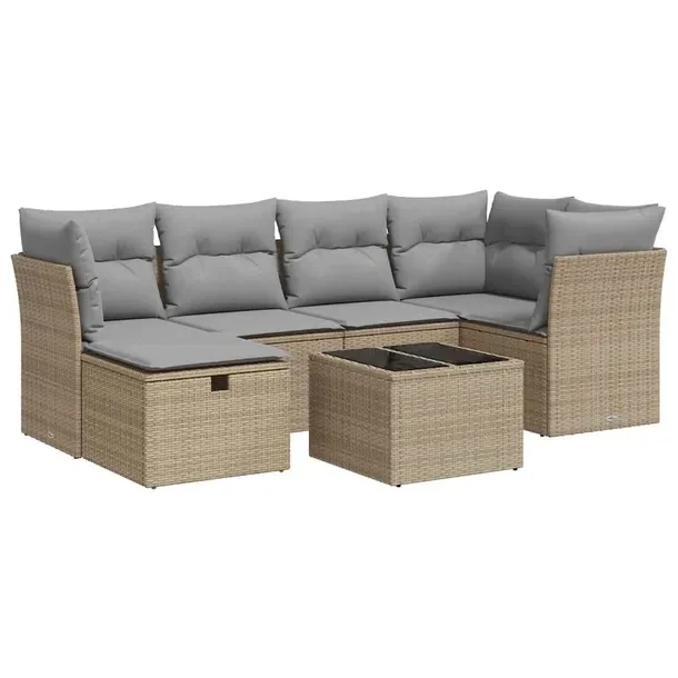 Zestaw mebli ogrodowych modułowych beżowy rattan PE z poduszkami 62x62x69