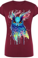 Koszulki i topy damskie - Kolorowa Sowa Piękny T-shirt Damski Modny Rozm.S - miniaturka - grafika 1