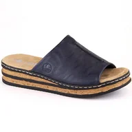 Klapki i japonki damskie - Komfortowe klapki damskie na koturnie granatowe Rieker 62905-14 niebieskie - miniaturka - grafika 1