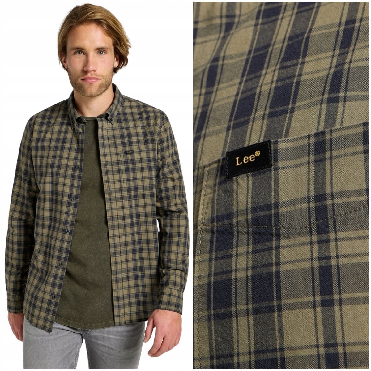 Lee BUTTON DOWN Green koszula bawełniana męska w kratę REGULAR FIT M