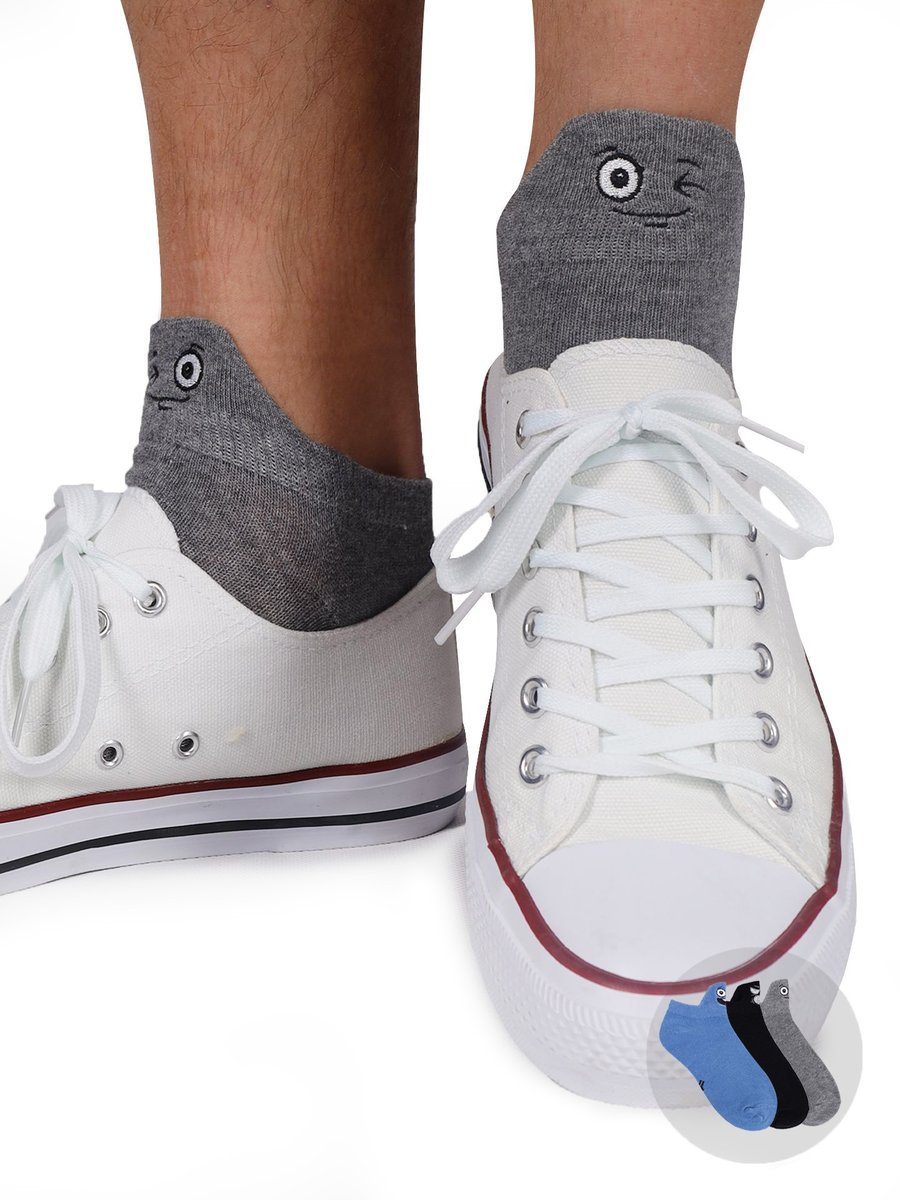 Skarpety stopki unisex z haftem na wypustce z przodu zabawne buźki kolorowe 3PAK 31-34 YOCLUB